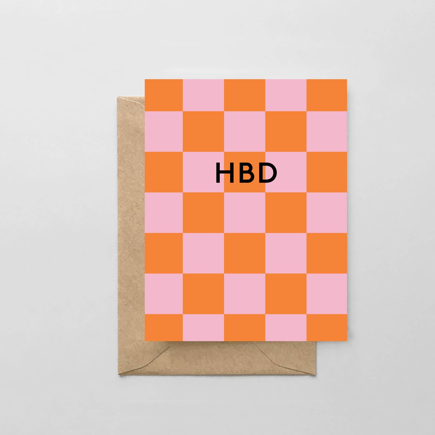 HBD Pink and Orange Check -  Greeting Card