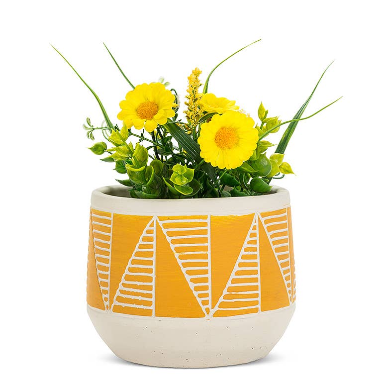 Yellow Sm Etched Planter-5"D