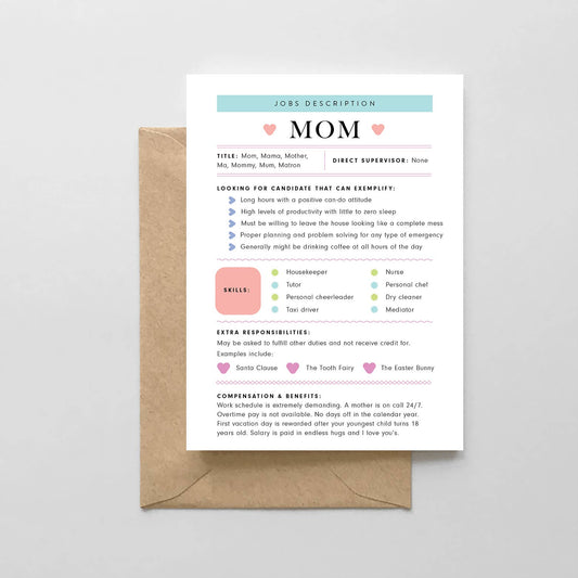 Mom: Job Description Card - Mother's Day Card