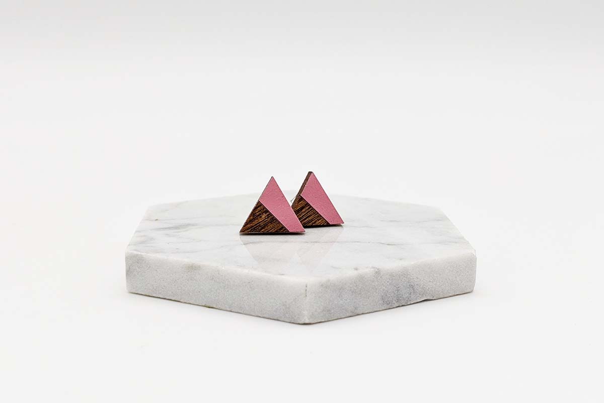 Triangle Pink Dipped Stud Earrings