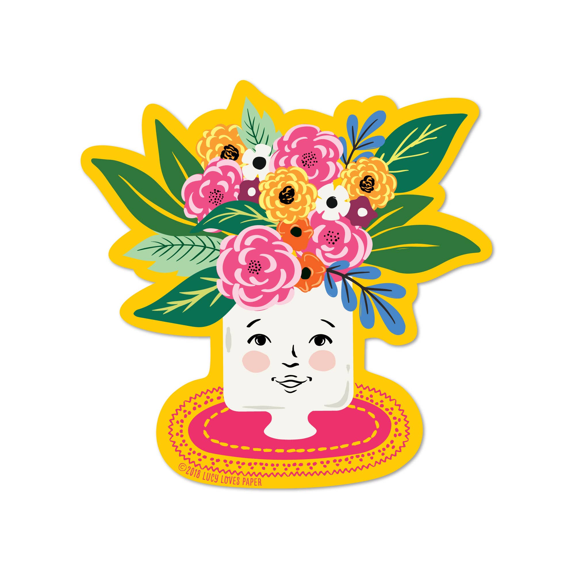 Yellow Happy Pot Vinyl Sticker
