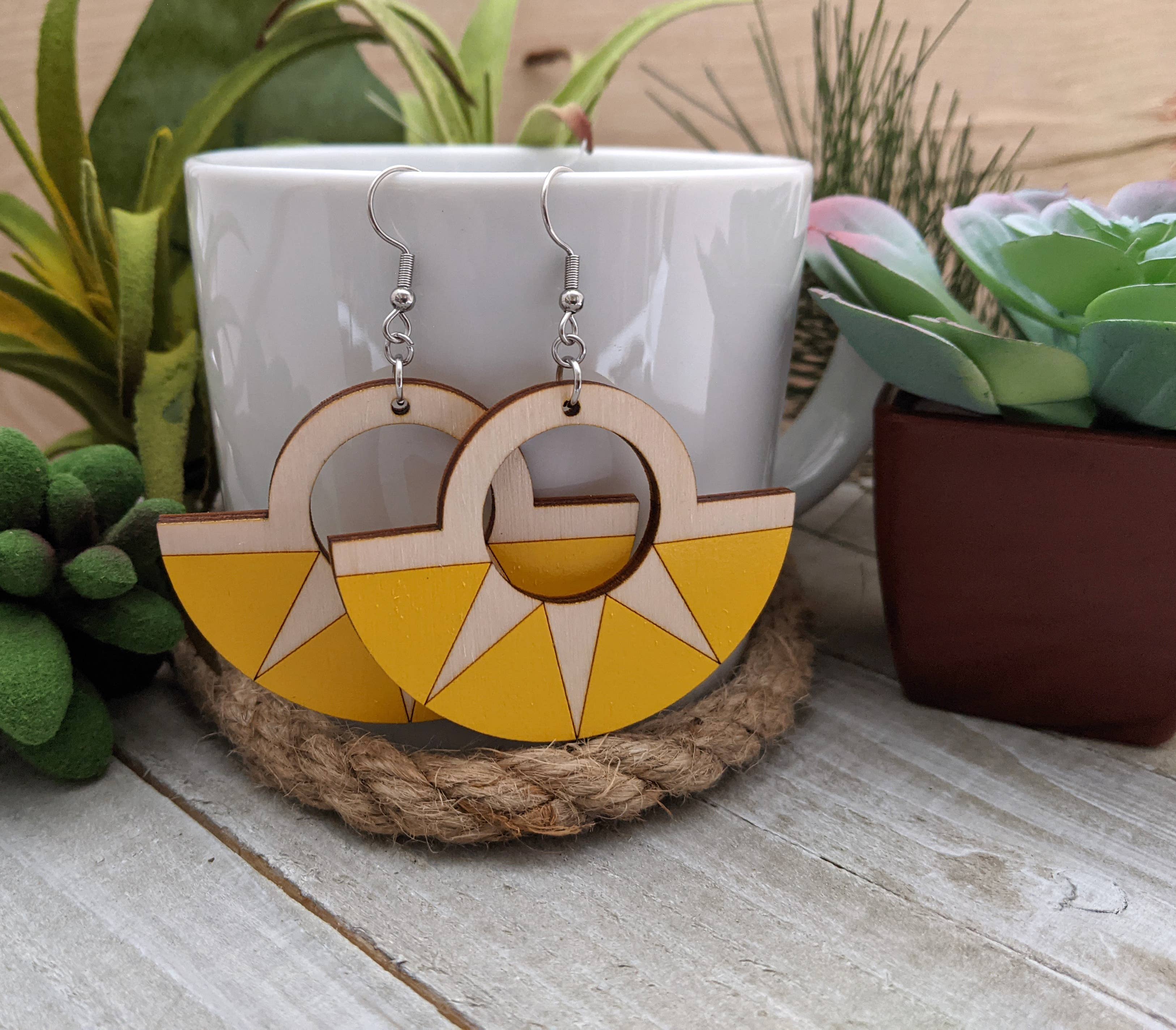 Sun Ray Dangle Earrings: Yellow