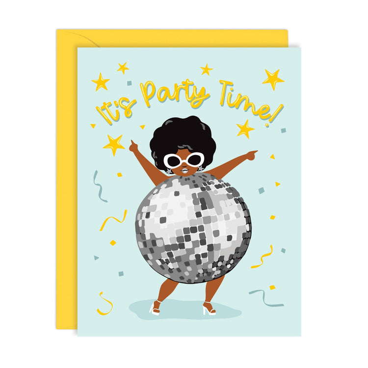 It's Party Time | 70s Disco Ball Girl Card