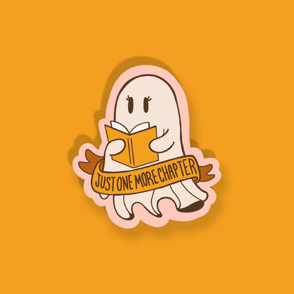 Just One More Chapter Ghost Reading Book Cute Vinyl Sticker