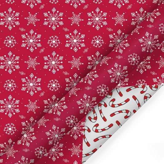 Reversible Wrapping Paper | Assorted Snowflake on Red/Multi Candy Cane