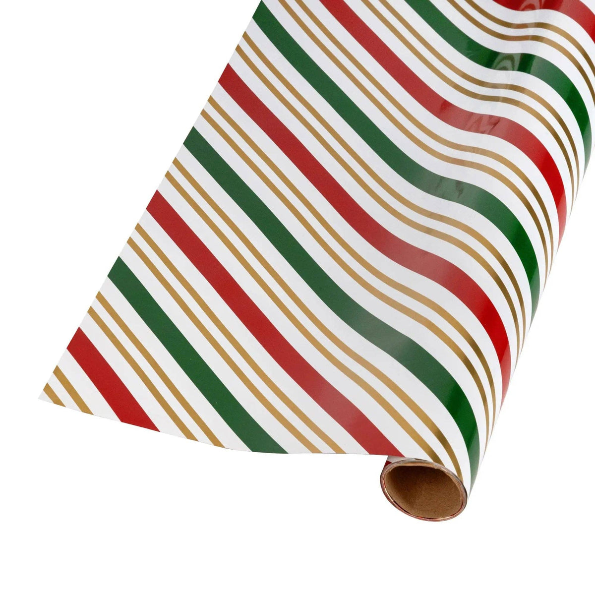 Holiday Stripe and Vintage Santa Faces 30" x 10' Holiday Reversible Metallic Wrapping Paper