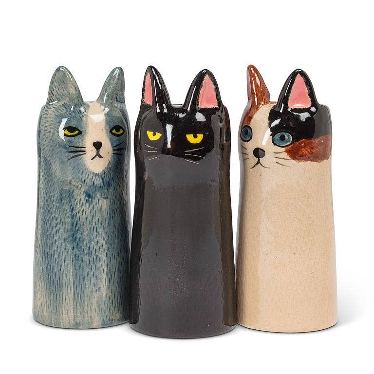 Skinny Cat Vase: Brown & White