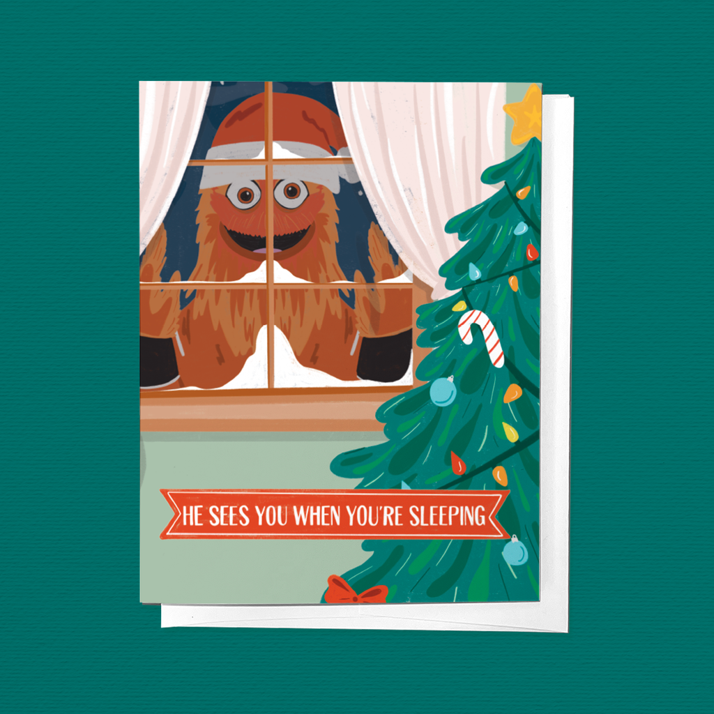 He Sees You Gritty Clause Holiday Christmas Greeting Card
