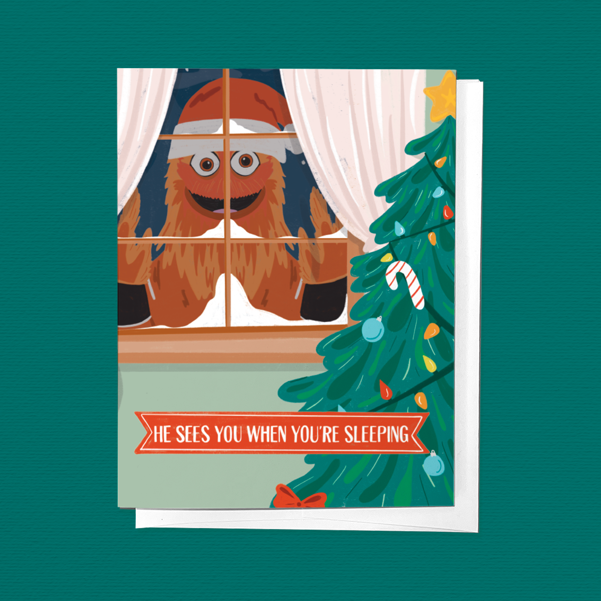 He Sees You Gritty Clause Holiday Christmas Greeting Card