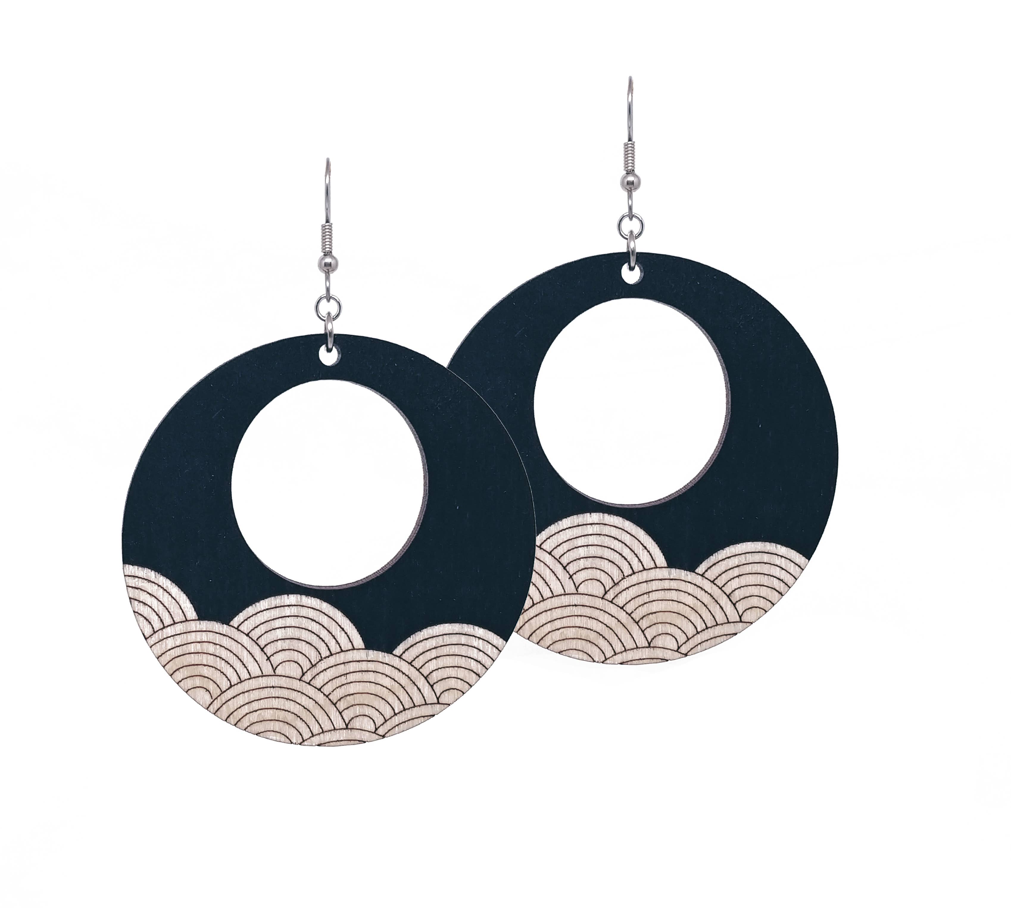 Art Deco Inspired Dangle Wave Wood Earrings