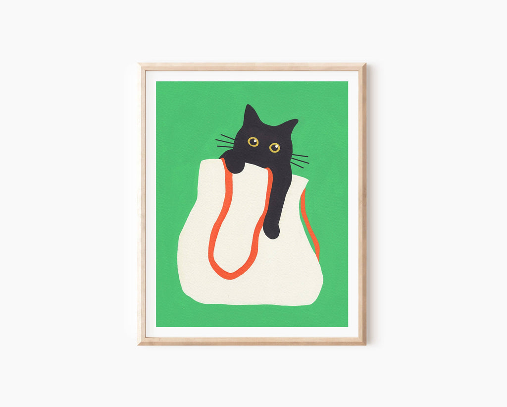 Cat in Bag Art Print: 8x10 Inches