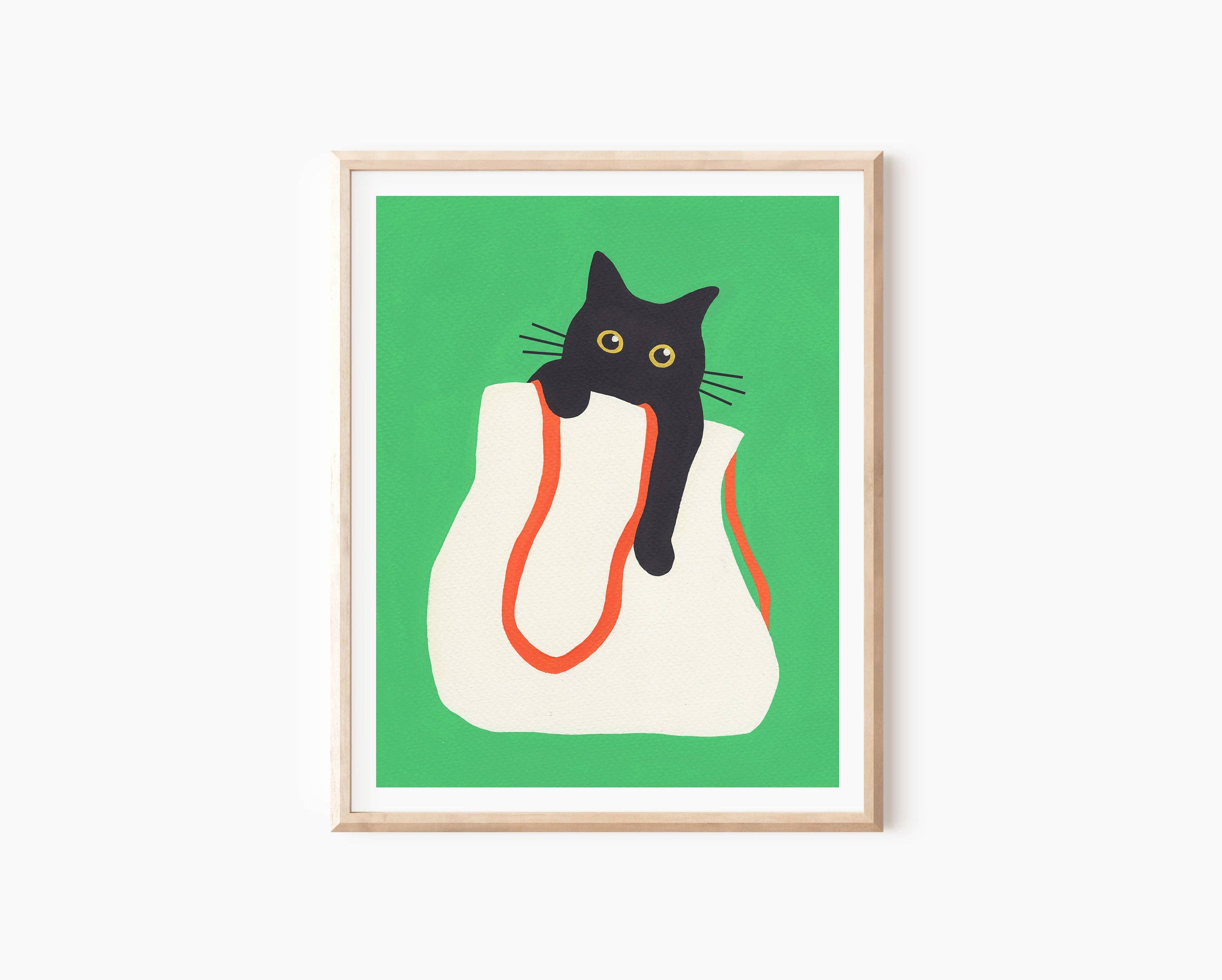 Cat in Bag Art Print: 8x10 Inches