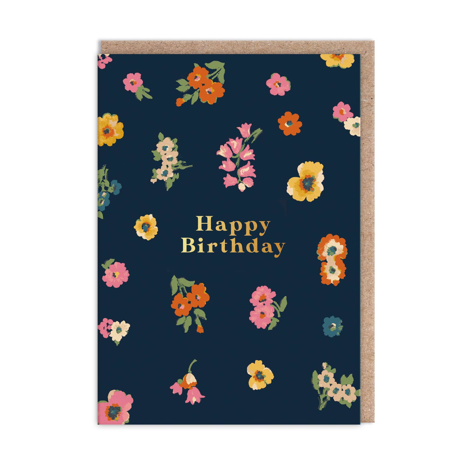 Navy Floral Happy Birthday Card