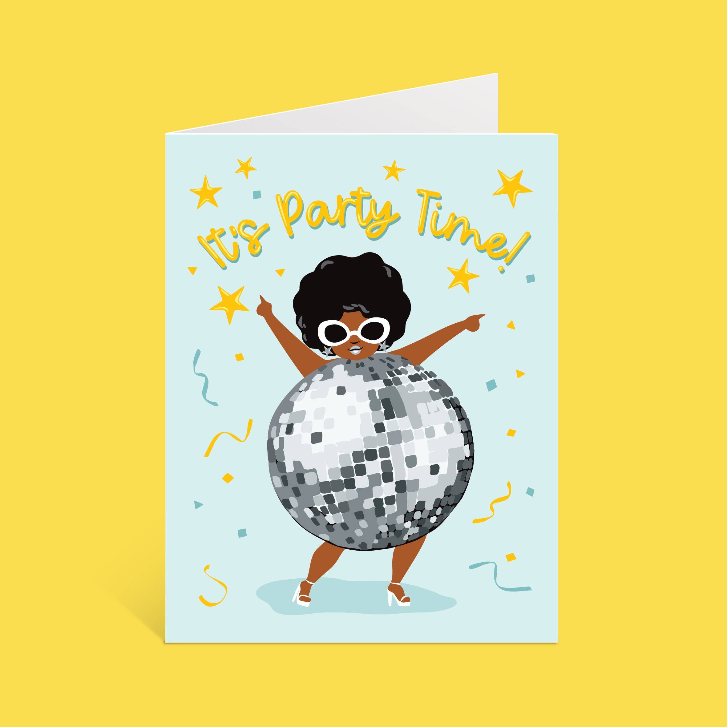 It's Party Time | 70s Disco Ball Girl Card