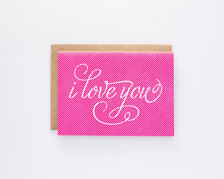 I Love You Pinstripe Pink Card