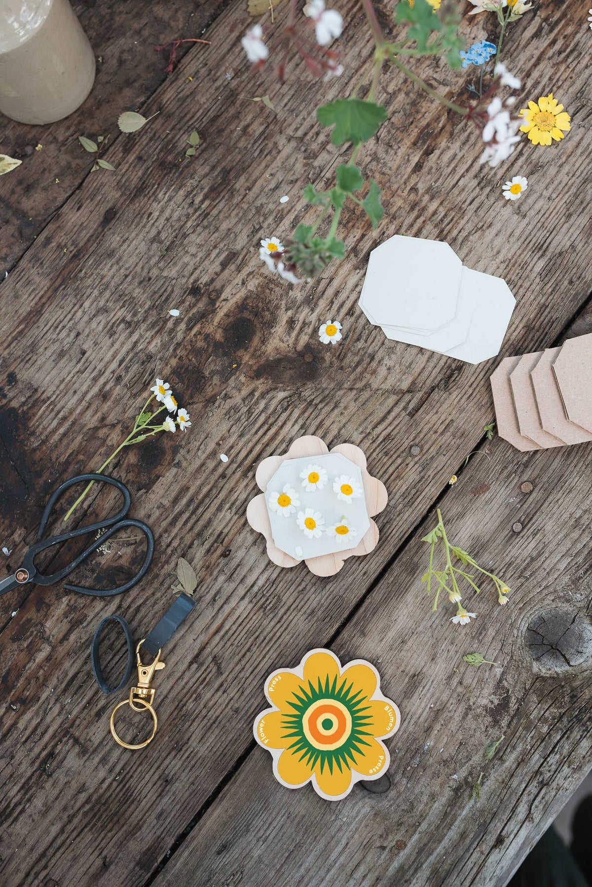 Keyring Flower Press - Greens & Yellows