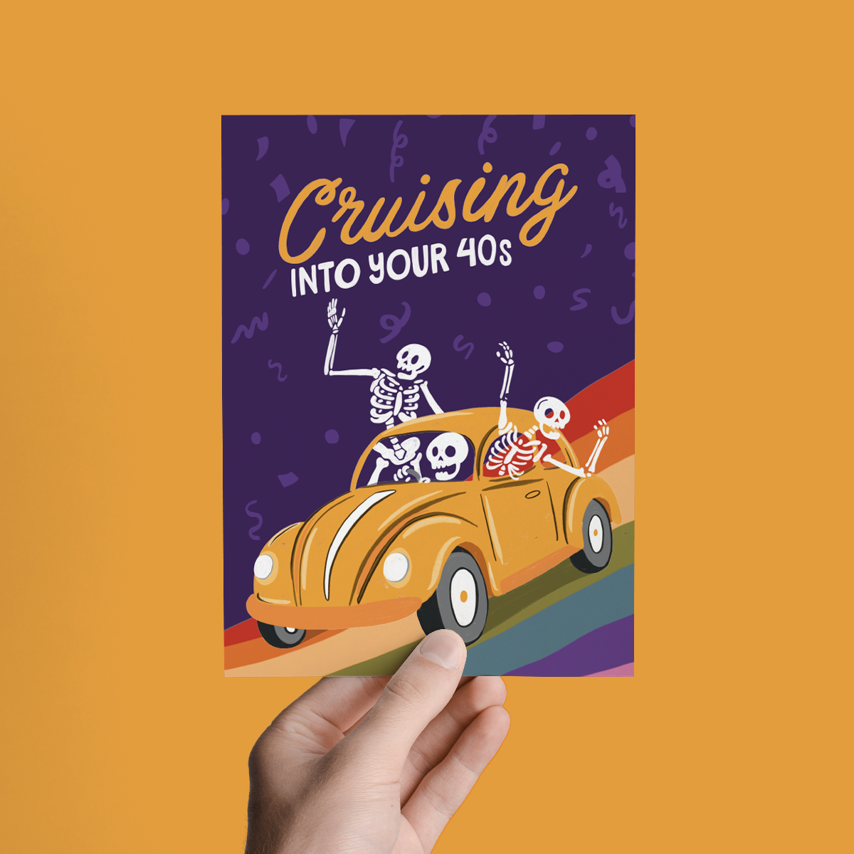 Cruising Into Your 40s Birthday Skeleton Greeting Card