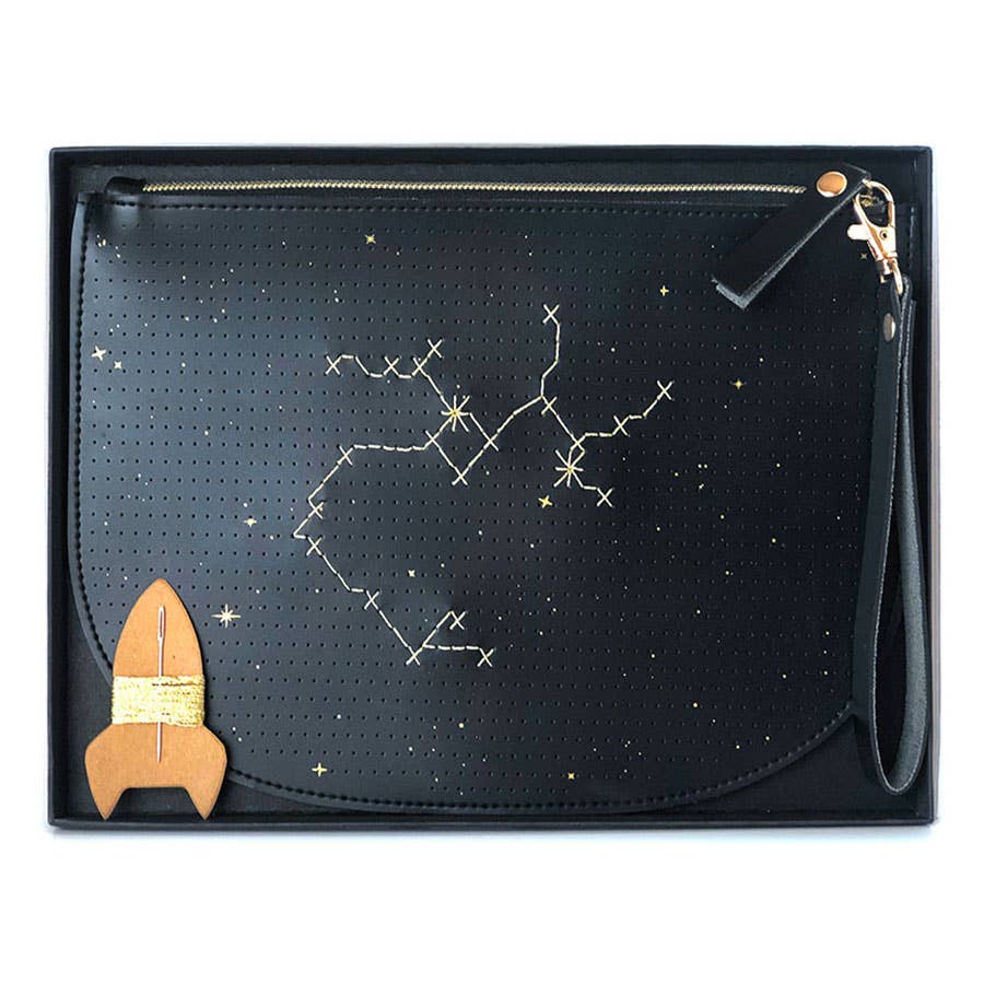 DIY Stitch Your Star Sign Kit -Black Vegan Zip Pouch