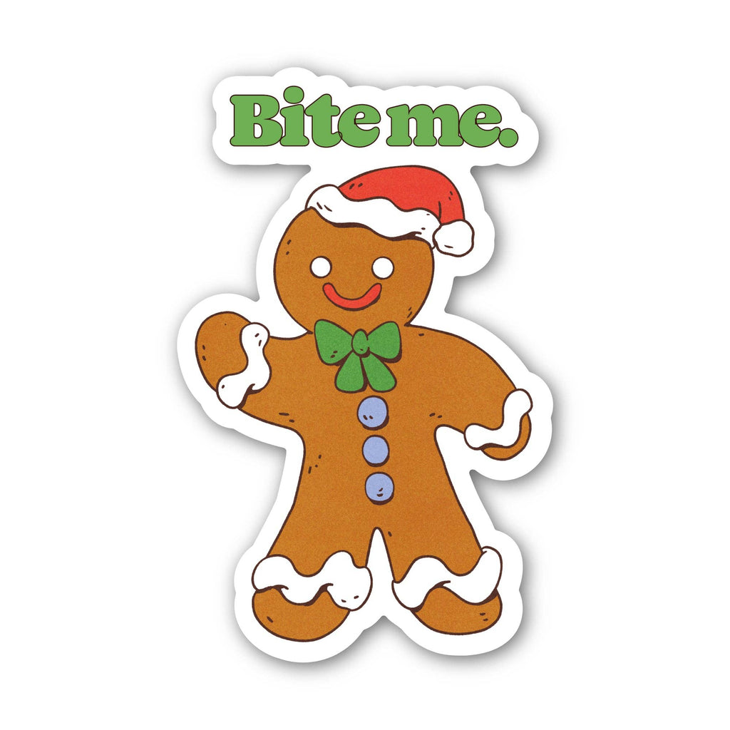 Bite Me Snarky Gingerbread Man Christmas Sticker