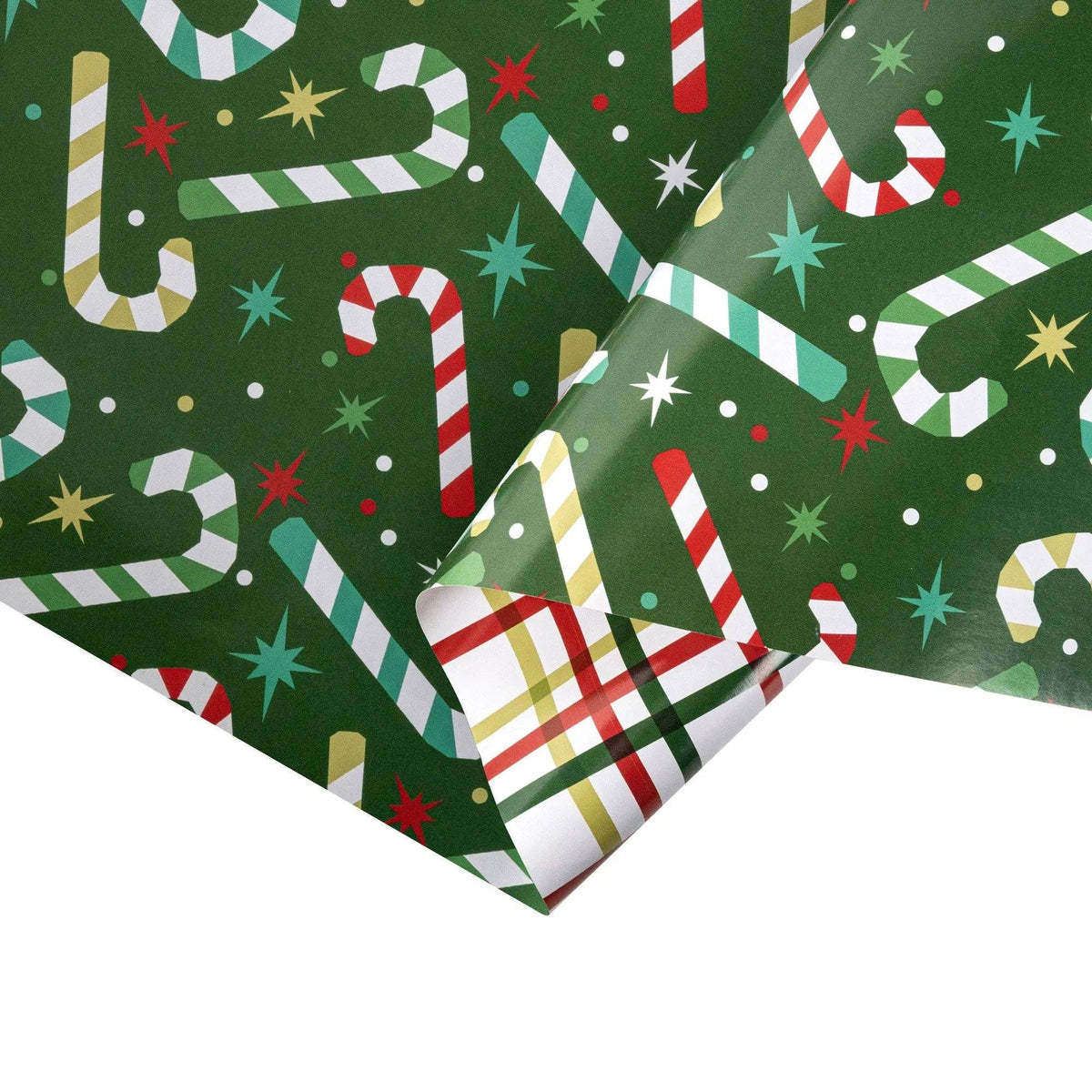 Modern Candy Cane and Geo Plaid 30" x 10' Holiday Reversible Wrapping Paper