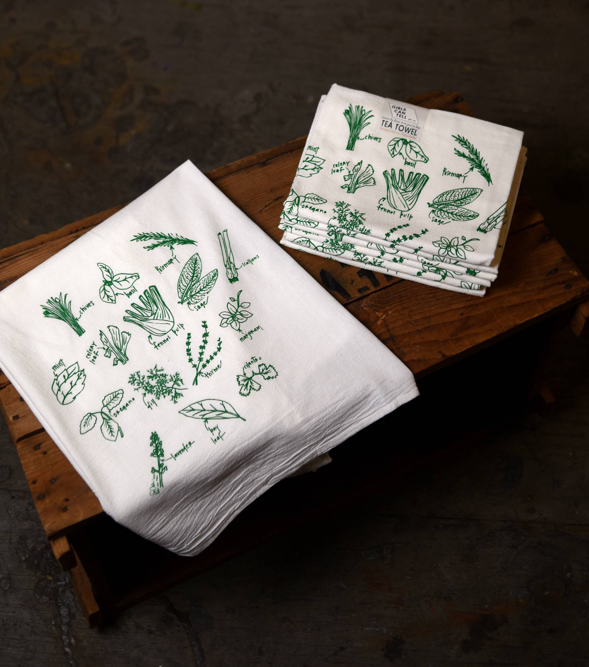 Green Herbs Tea Towel