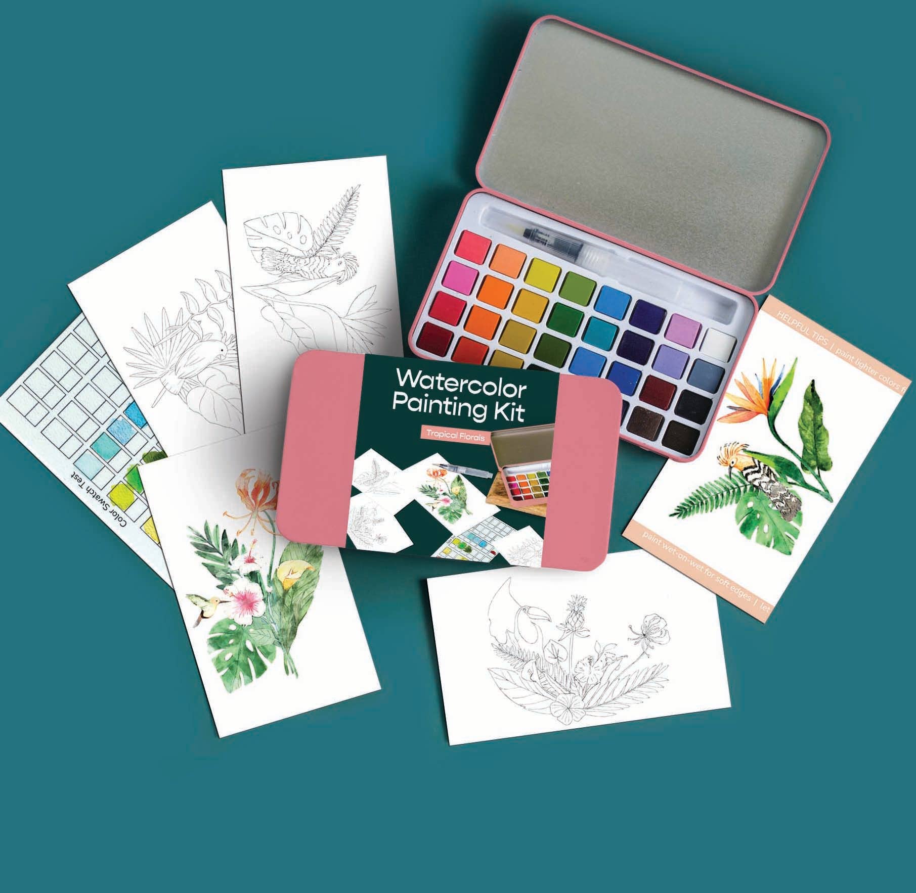 Tropical Florals watercolor painting kit