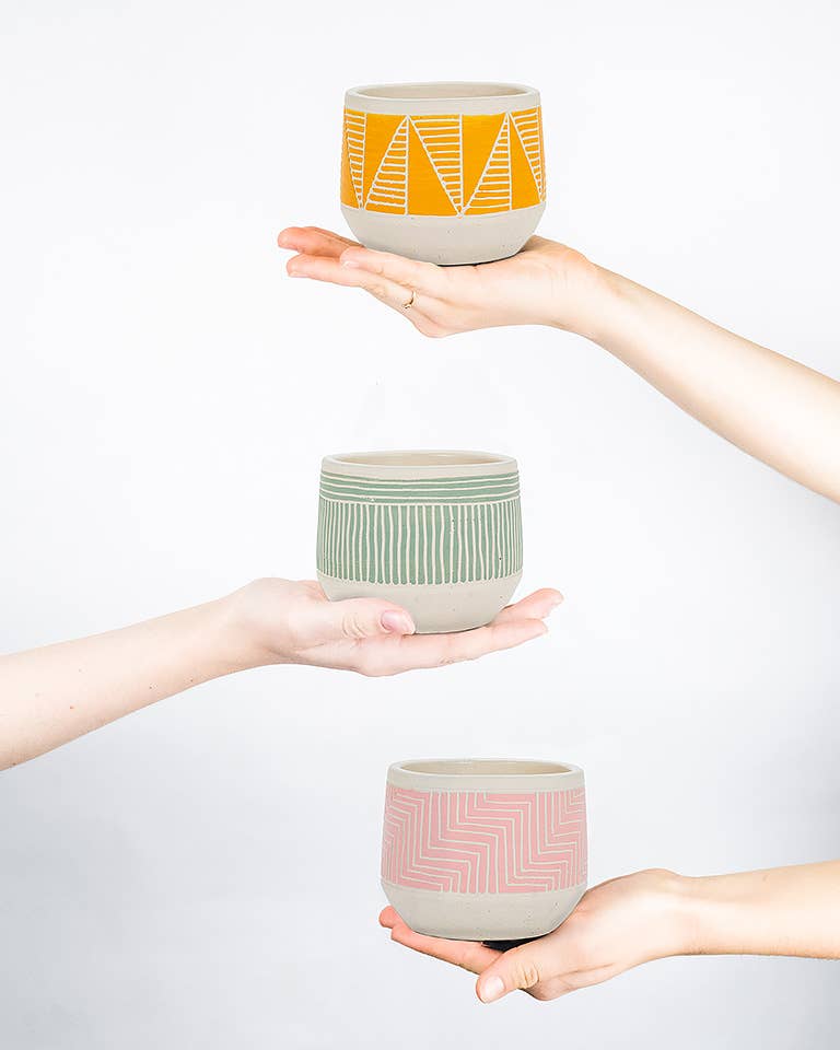 Yellow Small Etched Planter