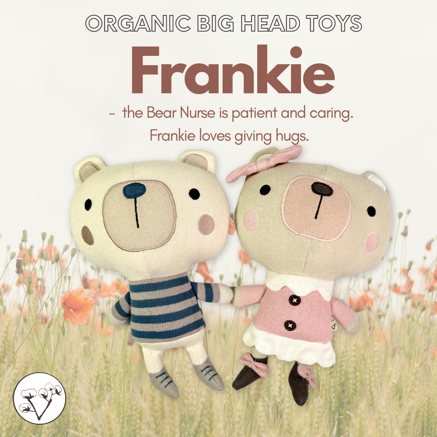 Frankie Bear Organic Cotton Knit Stuffed Animal / Natural