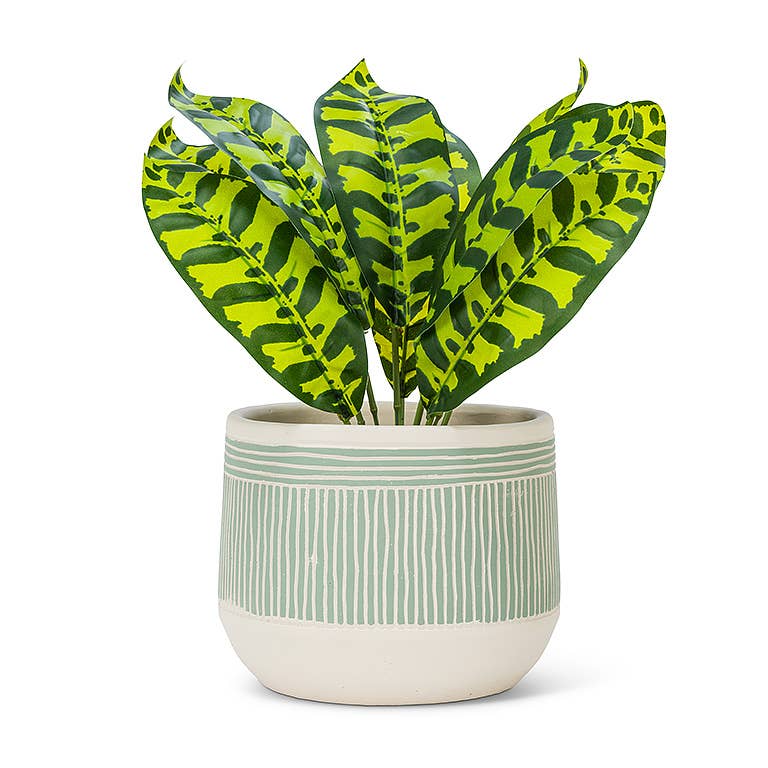 Green Lg Etched Planter-6.5"D