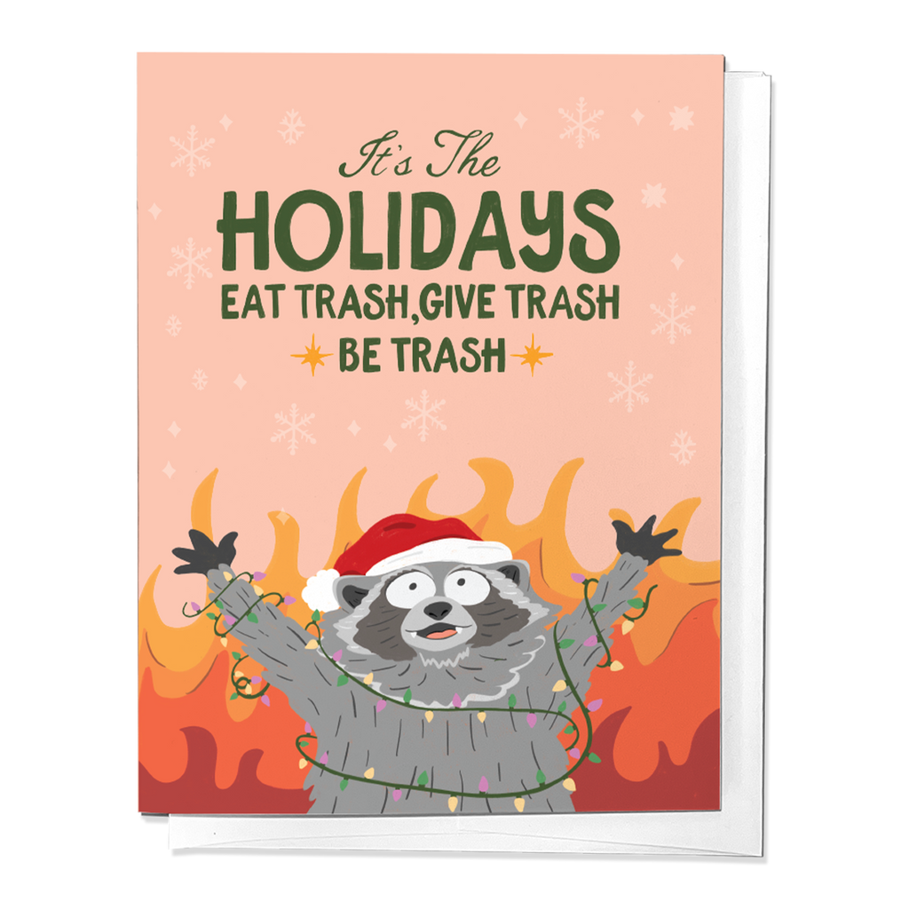 Trashy Raccoon Funny Holiday Christmas Greeting Card