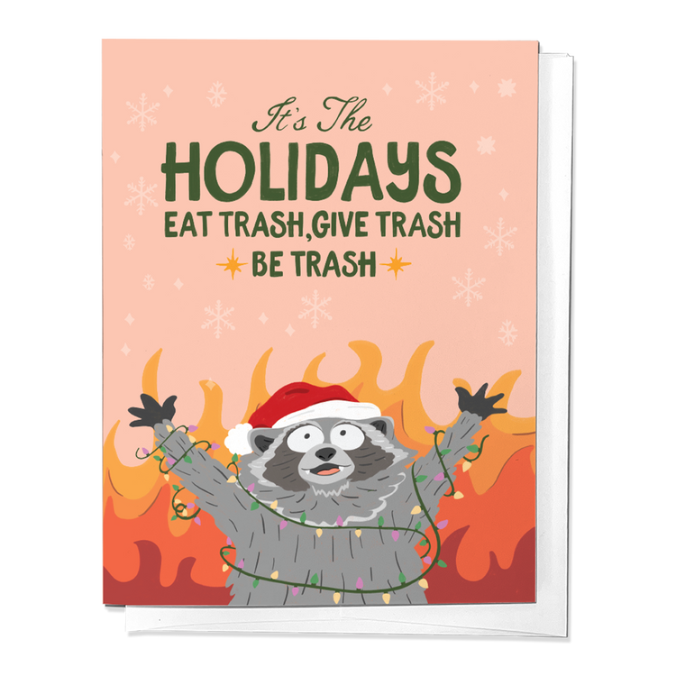 Trashy Raccoon Funny Holiday Christmas Greeting Card