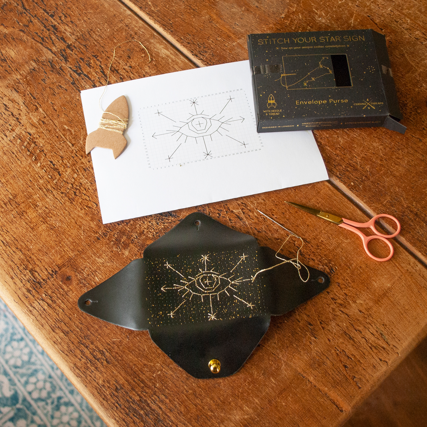 DIY Stitch Your Star Sign Kit - Black Vegan Leather Purse