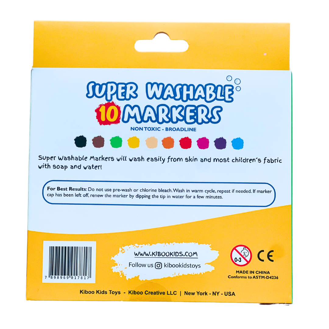 Kiboo Kids Super Washable Markers Broad Line - 10 Color Pack