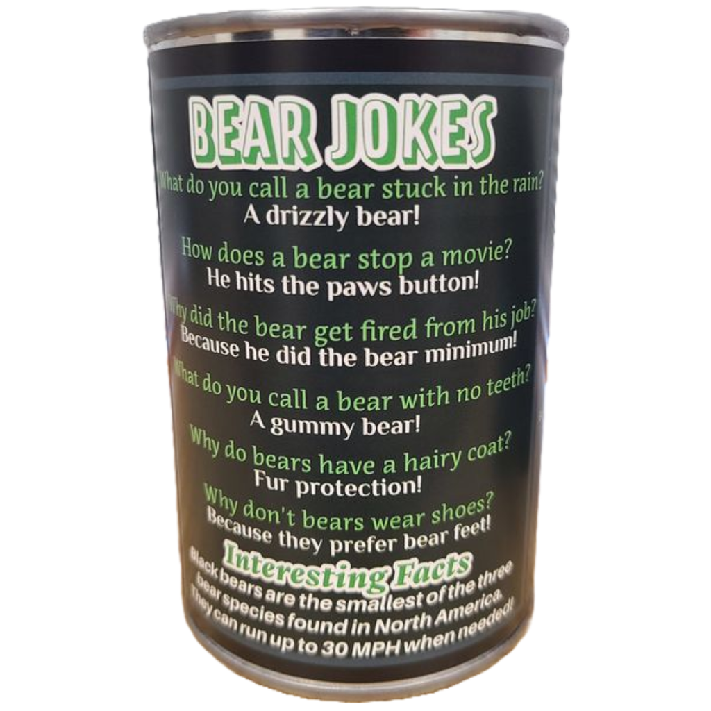 Russ the Canned Black Bear | Stuffed Zoo Plush w/Jokes