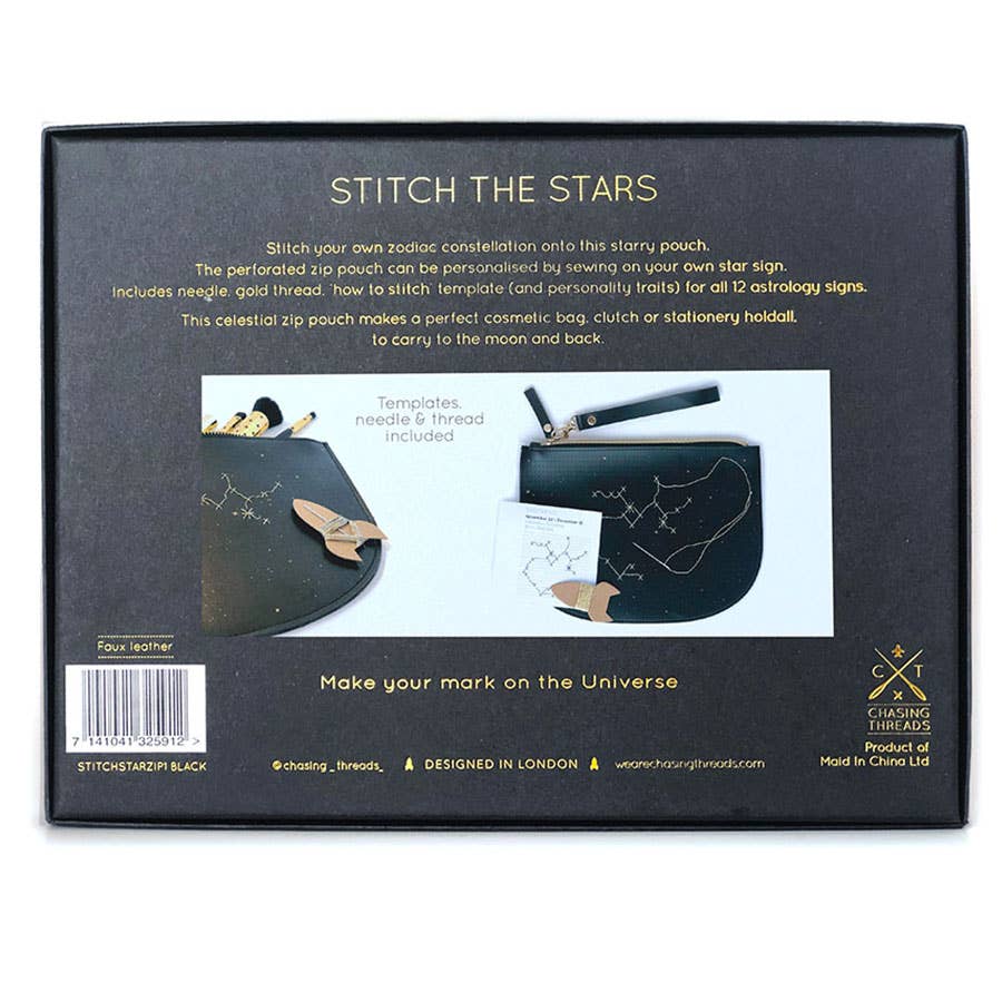 DIY Stitch Your Star Sign Kit -Black Vegan Zip Pouch