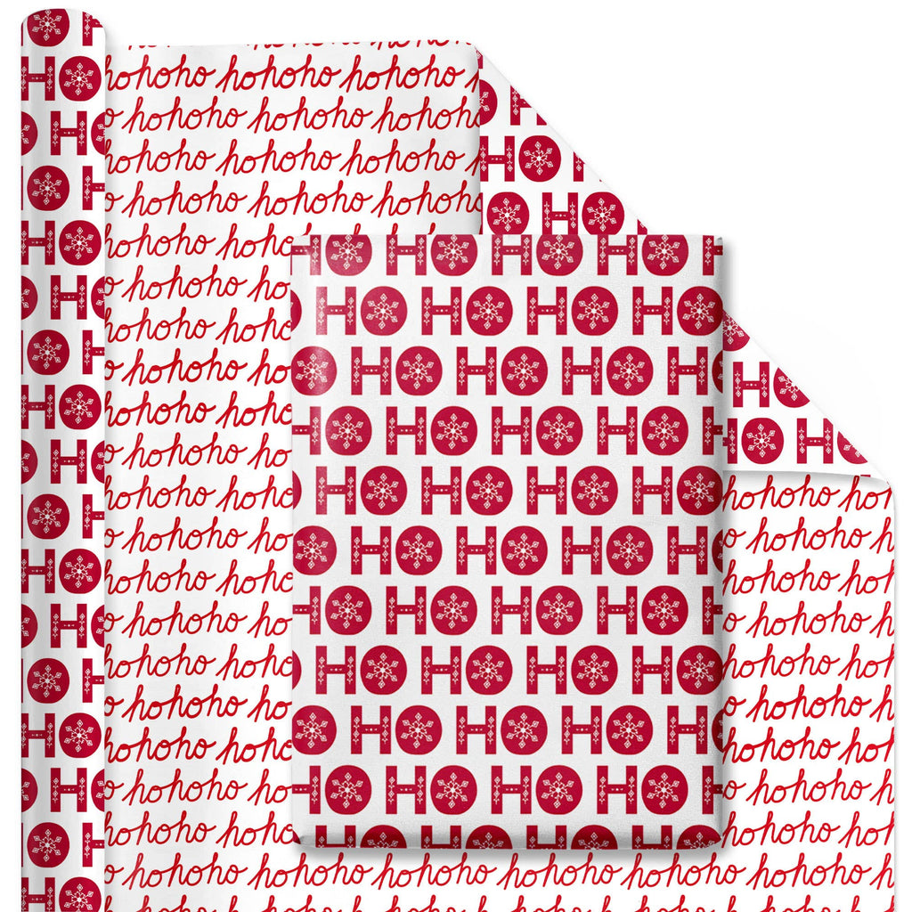 Ho Ho Flake/Ho Ho Ho Cursive 30" x 10’ Holiday Reversible Wrapping Paper