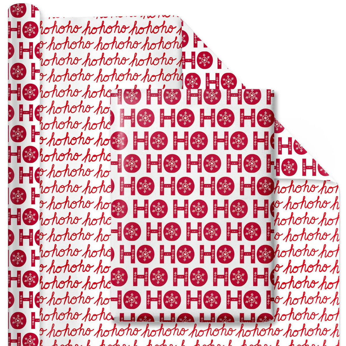 Ho Ho Flake/Ho Ho Ho Cursive 30" x 10’ Holiday Reversible Wrapping Paper