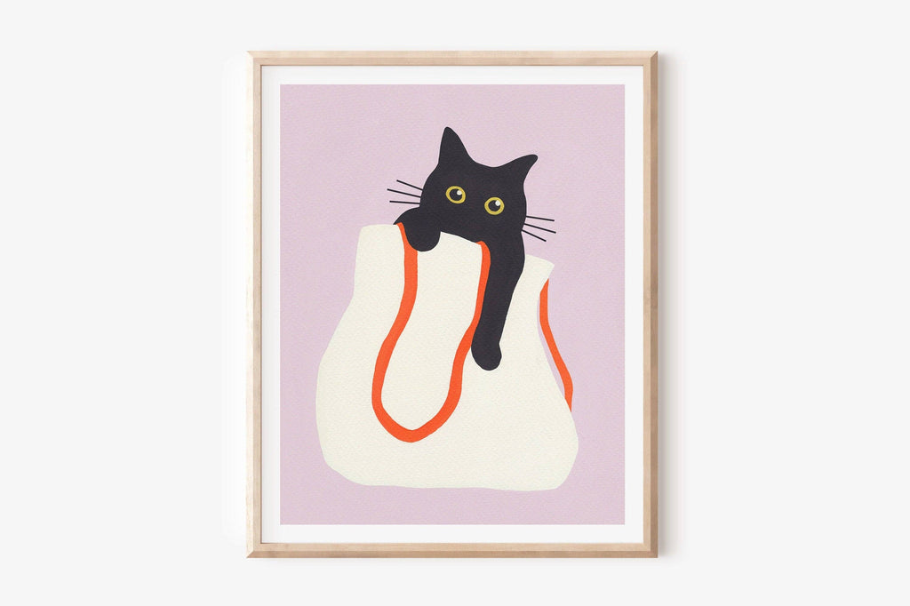 Cat in Bag Art Print: 8x10 Inches