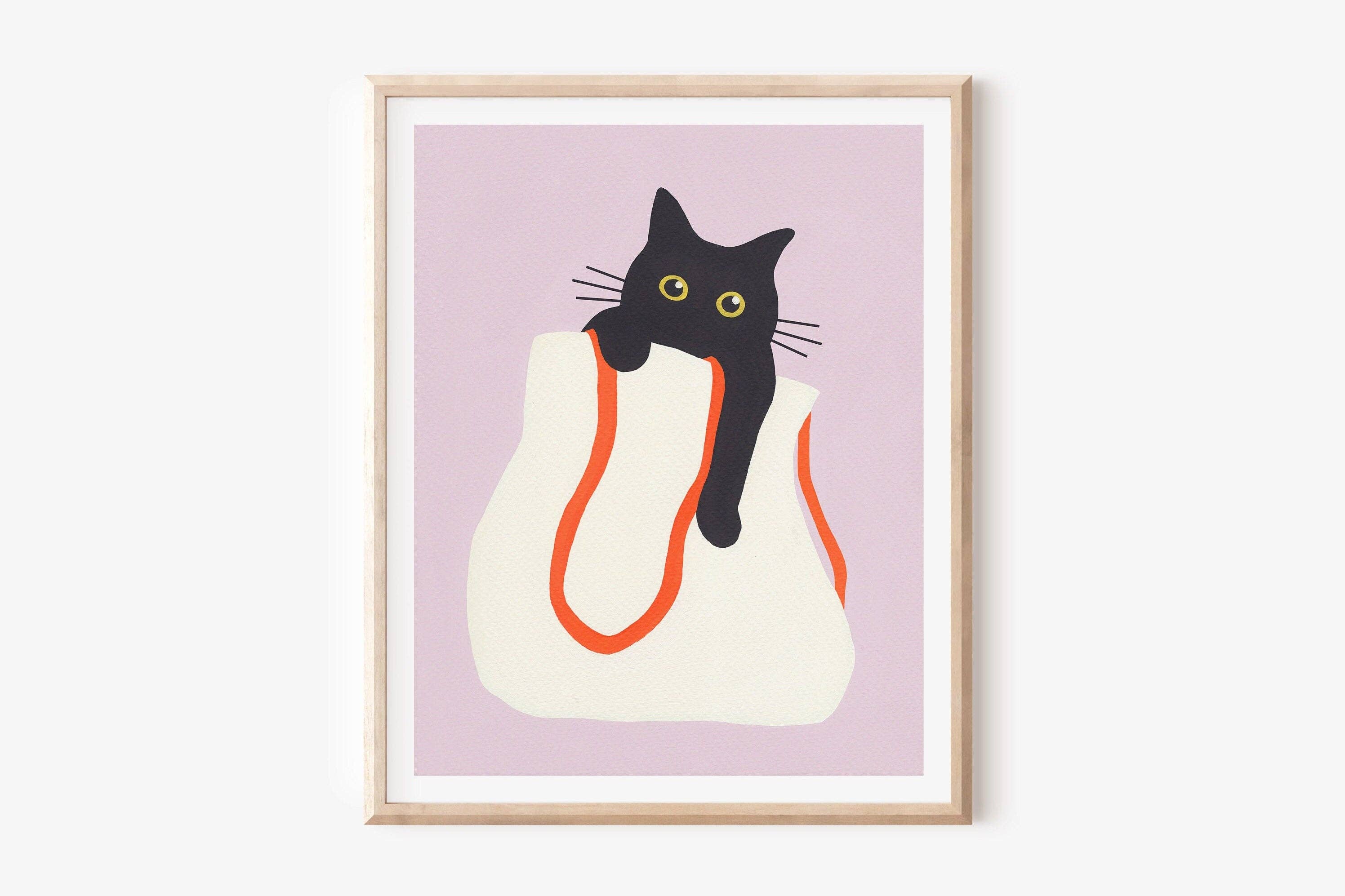 Cat in Bag Art Print: 8x10 Inches
