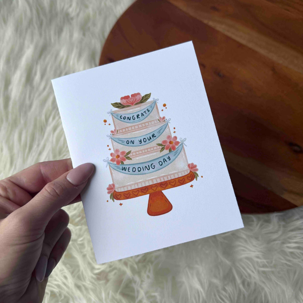 "Congrats on your wedding day" Wedding Cake With Banner Card