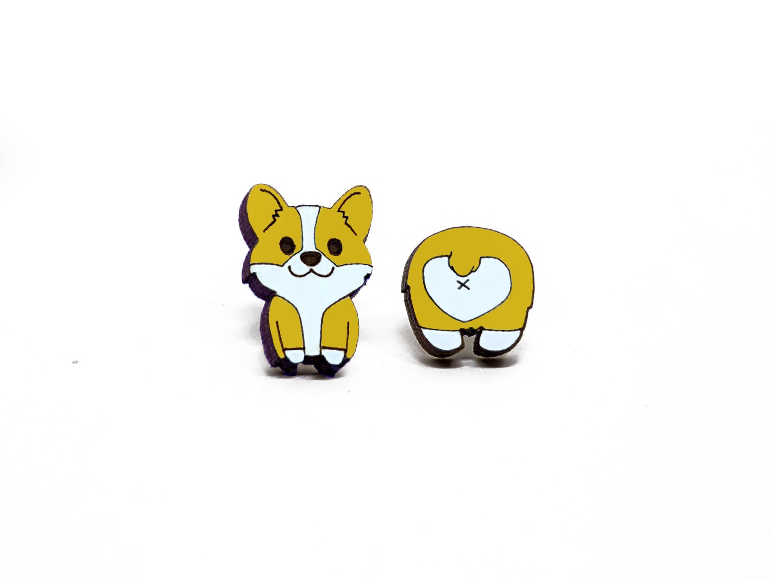 Corgi Butt Stud Wood Earrings