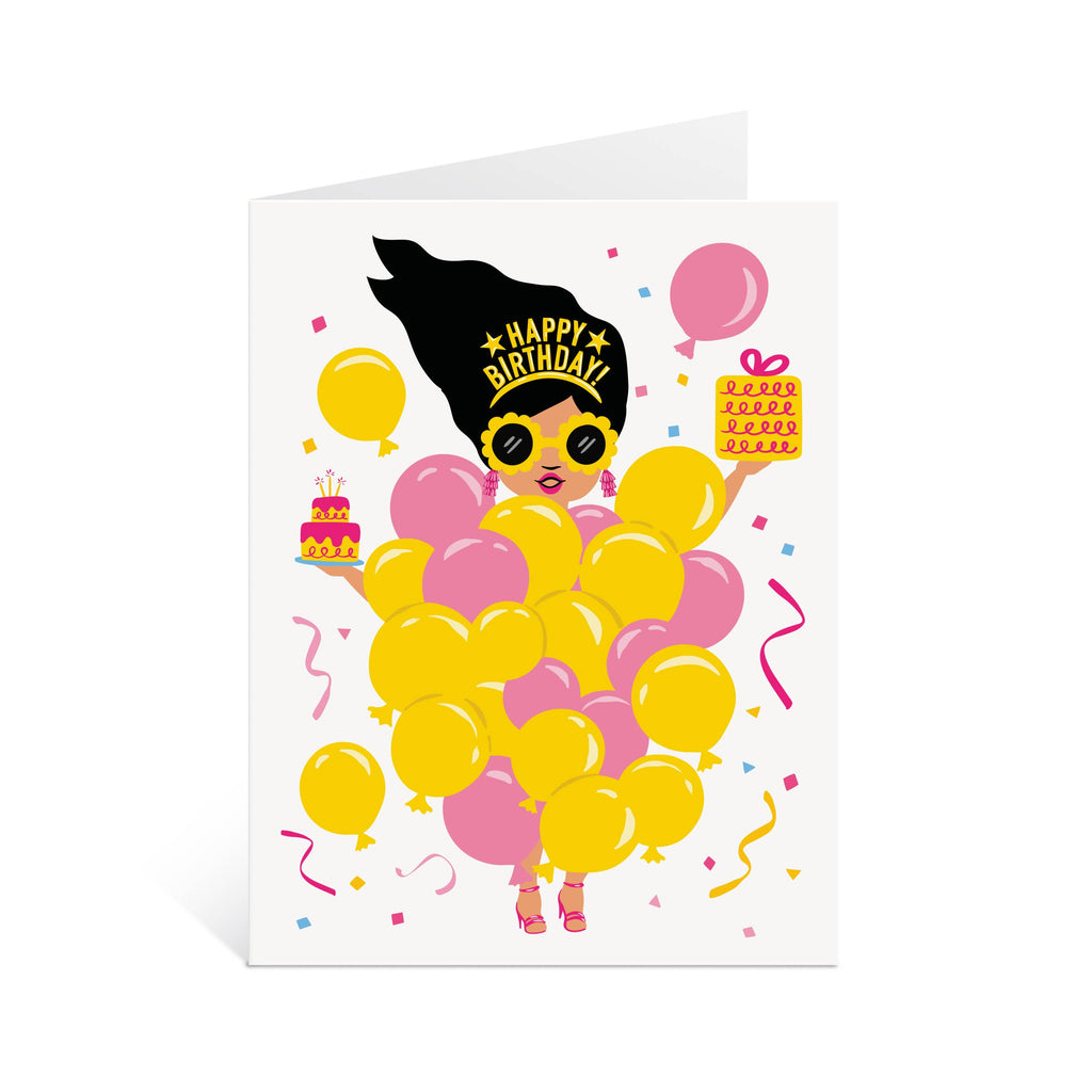Pink Balloon Party Girl Birthday Card