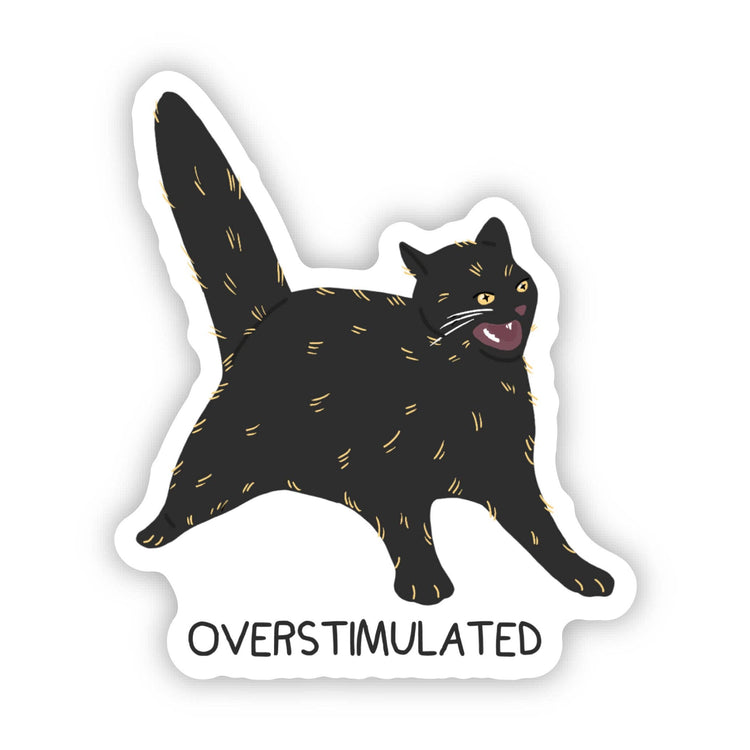 Overstimulated Black Cat Sticker