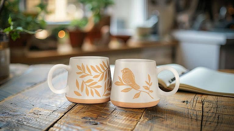 Oversized Mug with Leaves