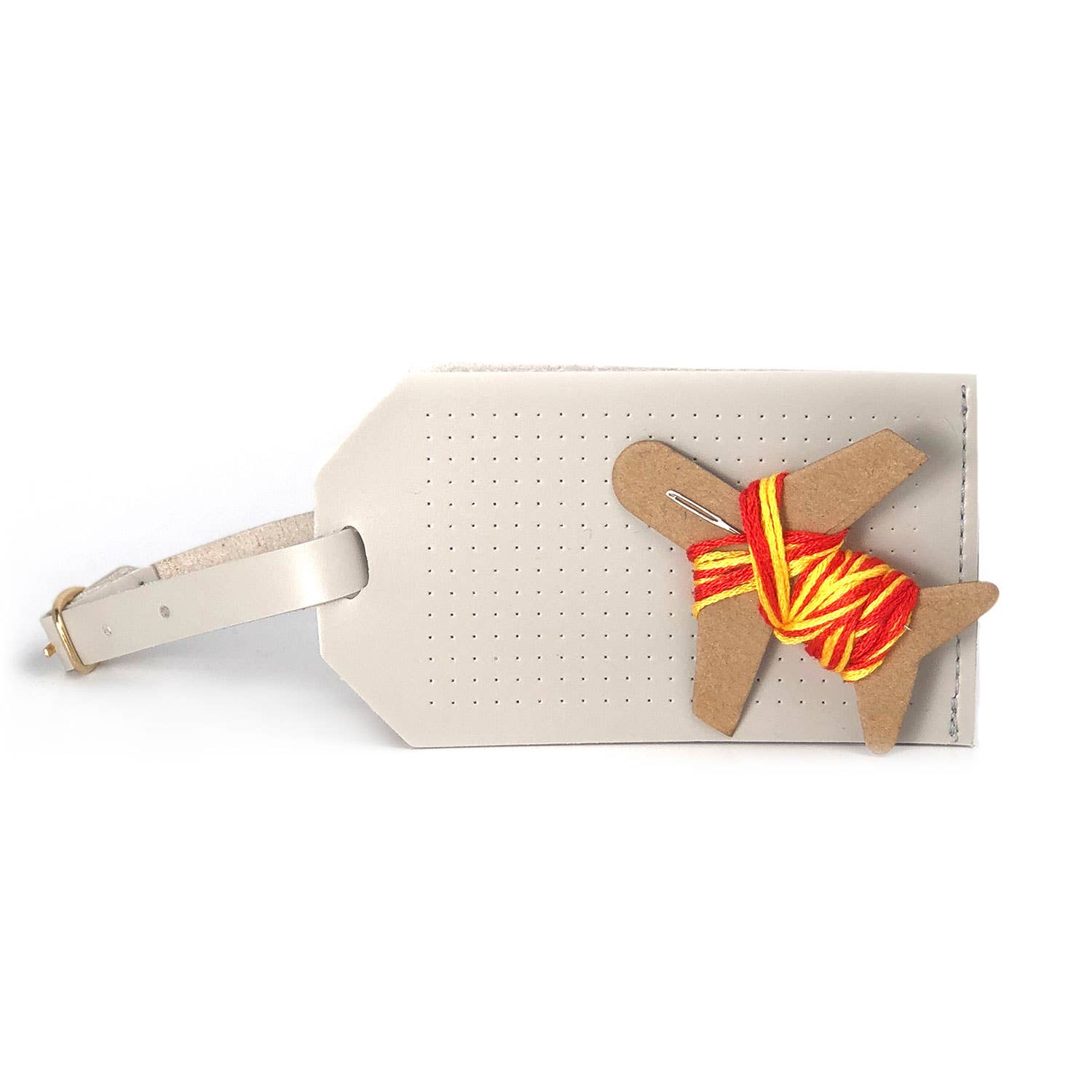 DIY Cross Stitch Luggage Tag Kit - Light Grey Vegan leather