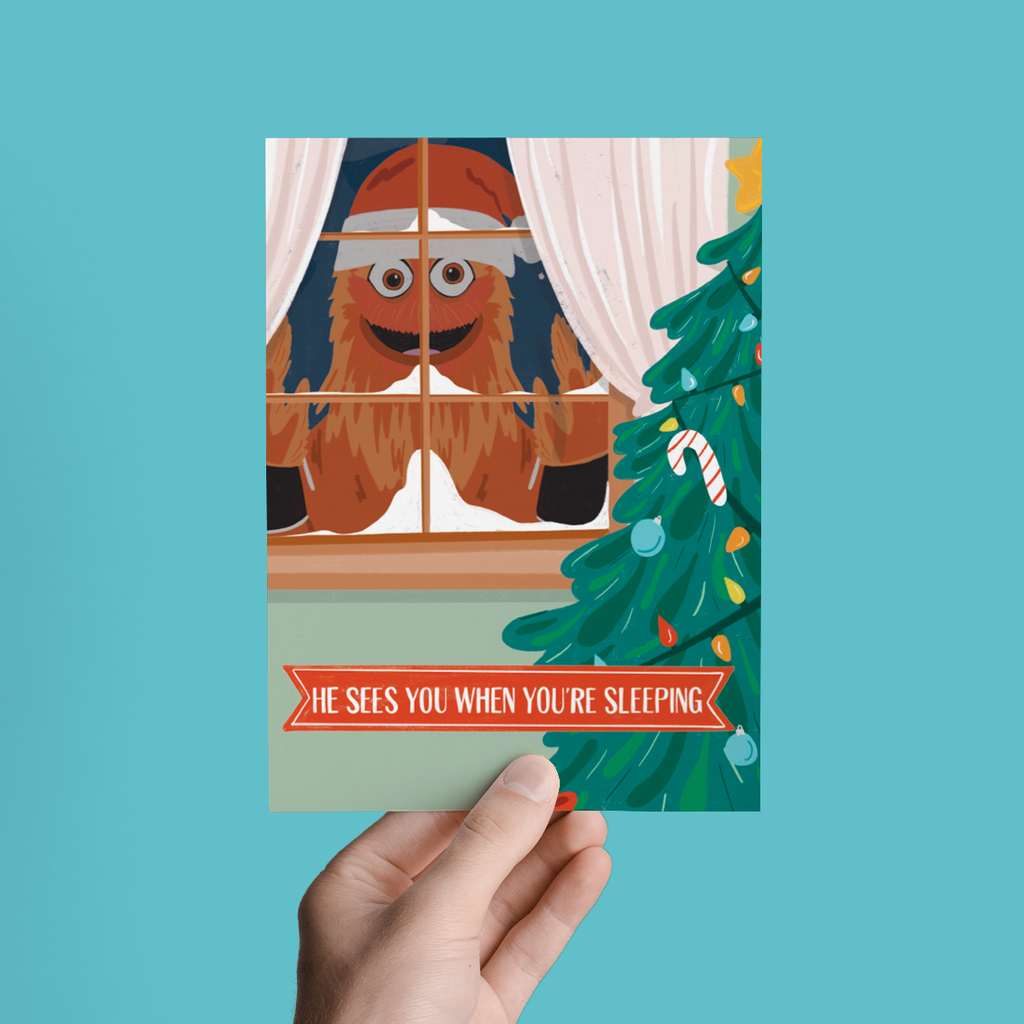 He Sees You Gritty Clause Holiday Christmas Greeting Card
