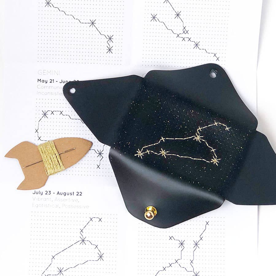 DIY Stitch Your Star Sign Kit - Black Vegan Leather Purse