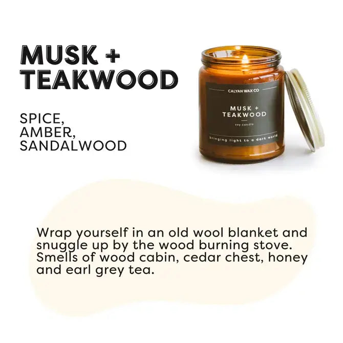 Musk + Teakwood - Amber Jar Soy Candle