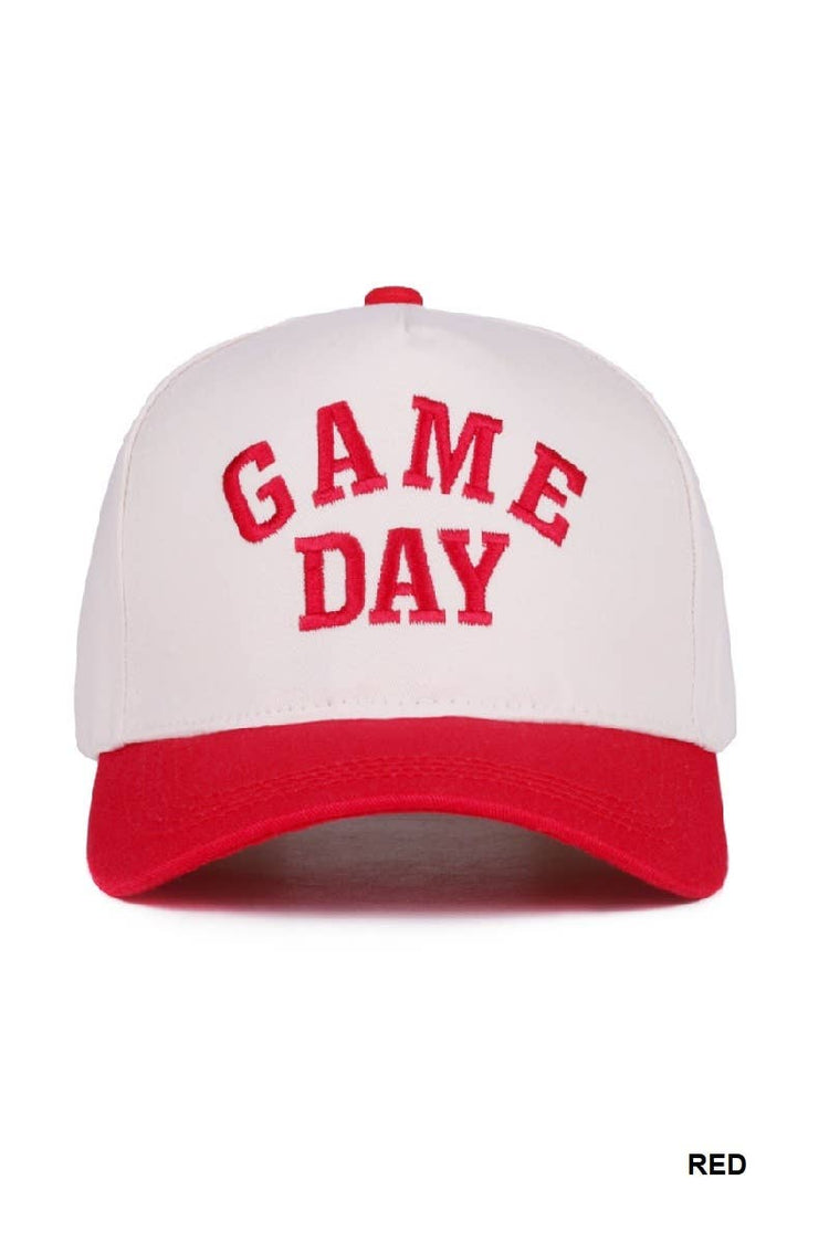 Embroidered 'Game Day' Cap: Red