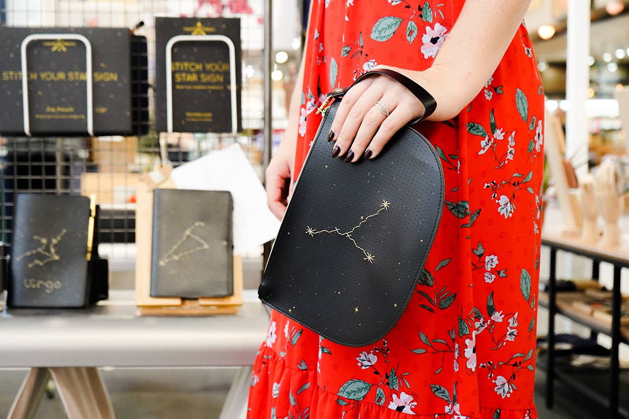 DIY Stitch Your Star Sign Kit -Black Vegan Zip Pouch